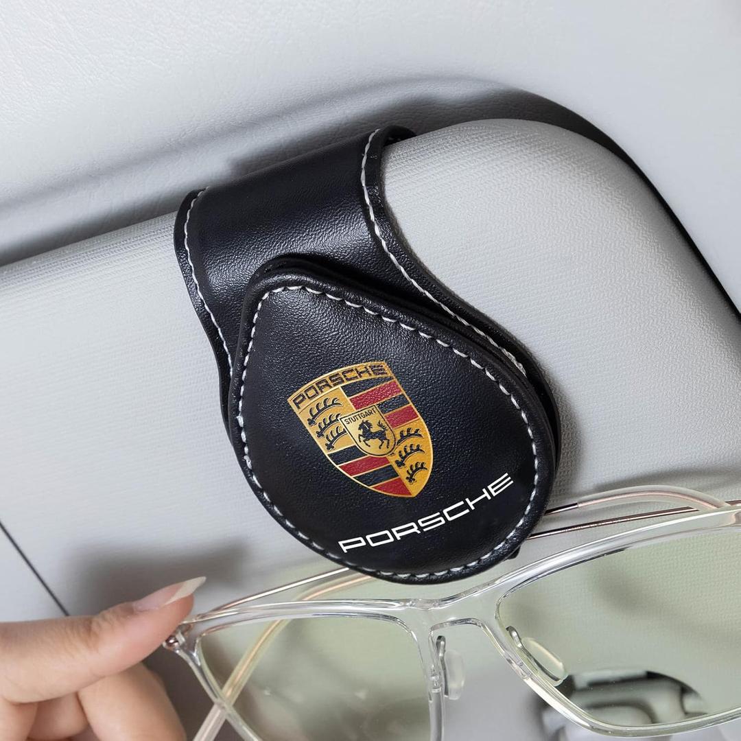 for Porsche Car Sunglass Holder, Eyeglass Clip Hanger Mount for Car Sun Visor, Visor Sunglasses Holder Clip for Porsche Panamera Cayenne Macan Boxster Taycan Cayman 718 911, Black