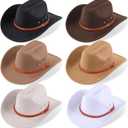 Cowboy 22 to 22.8 Inches Hat Felt Wide Brim Cowgirl Hat with Belt Classic Outdoor Western Style for Women Men Adult (Brown)