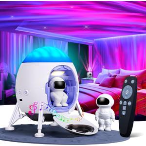 Galaxy Projector for Bedroom - Northern Lights Aurora Projector BT Speaker, White Noises, Remote, Timer, Lunar Module Design LED Night Lamp for Gift/Birthday/Party/Ceiling