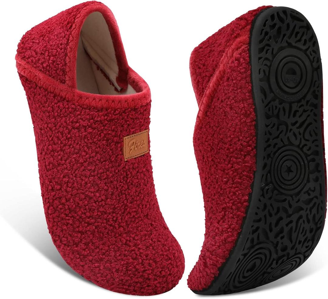 Fires Womens Mens Slippers with Rubber Sole Soft-Lightweight House Slipper Socks Around House Shoes Non Slip Indoor/Outdoor (11.5-12.5 Women/10-10.5 Men, Winered)