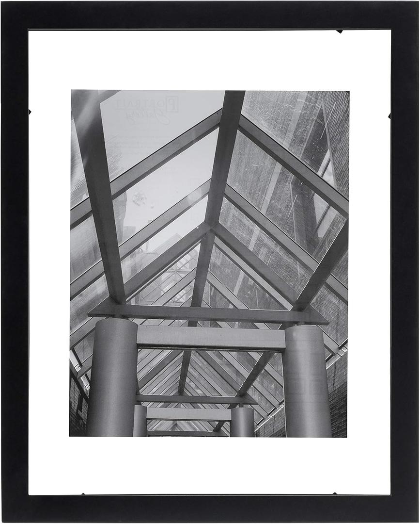Malden 11x14 Floating Glass Picture Frame, Made to Display 8x10 Floating Picture, 11x14 Glass Size, Black