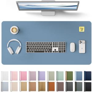 YSAGi Leather Desk Protector, Office Mat, Large Mouse Pad, Non-Slip PU Leather Blotter, Laptop Desk, Waterproof Writing Pad for Office and Home (Blue, 31.5" x 15.8")