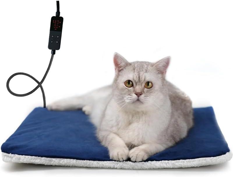 Rest-Eazzzy Pet Heating Pad Indoor, Dog Heating Pad Mat with Removable Cover, 5 Level Timer 5 Level Temperature, Electric Pet Warming Mat for Cat Dog Automatic Power-Off (Heat pad, Pure-Blue) (Small-1 Pack)