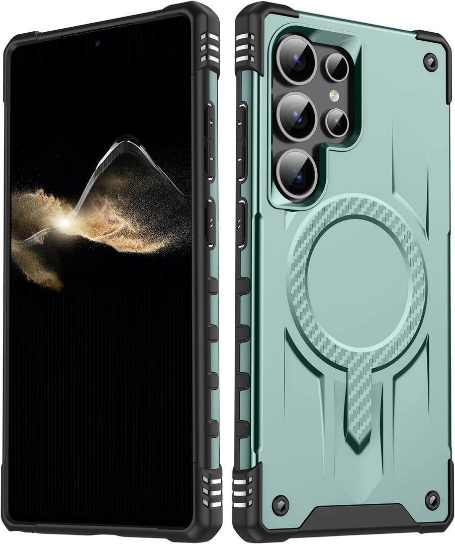 for Samsung Galxy S25 Ultra Case.Hard Phone Cover with Strong Magnetic Heavy Duty Protection.Reinforcement of The Four Corners.Anti-Slip Anti-Fingerprint (Green, S25 Ultra)