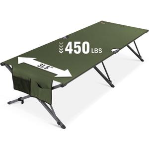 HOMECALL 31.5'' Heavy Duty Camping Cot for Adults, 450 lbs Capacity, Supports Up to 6.9ft, Military Folding Portable Cot with Carry Bag for Camping, Travel, Guest & Emergency Use, Army Green