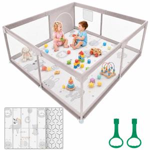 ZEEBABA Baby Playpen with Mat, Small Playpen with Soft Mat for Babies and Toddlers, 47x47inch Play Pen Playards Safety Gate Fence Active Center Indoor