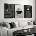 Framed Black and White Boho Wall Art for Living room, Large Black Abstract Geometric Artwork for Walls Mid-Century Modern Pictures Minimalist Bohemian Wall Art for Hallway Office Wall Decor 24x36 Inch