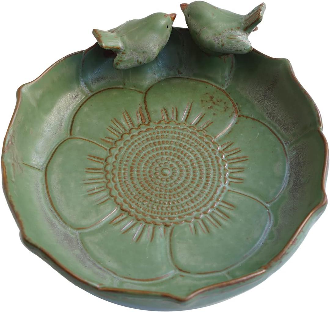Moss Green 9.45 Inch Ceramic Heavy Duty Wild Bird Bath Bowl or Feeder for Outdoor Garden, Bowl Only