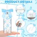 Jingmore 24 Pcs 14 oz Blue Bow Plastic Cups Reusable Coquette White Florets Aesthetic Cute Bottles with Lids and Straws with Ribbon Bow for Women Birthday Bridal Shower Wedding Gifts Party Supplies