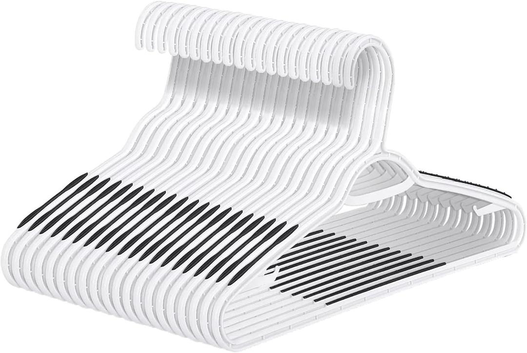 Plastic Hangers 50 Pack - Non Slip Clothes Hangers,Holds up to 18 lbs, Slim Space Saving Hangers for Suit,Dress,t Shirts,Blouse,Coats, Pants (White)