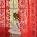 YJ YANJUN Christmas Curtains for Kitchen Window 45 Inch Length Set of 2 Red Lace Sheer Curtains for Xmas Decor Privacy Half Short Curtain Panels for Small Bathroom Windows 52 x 45 inches, Red