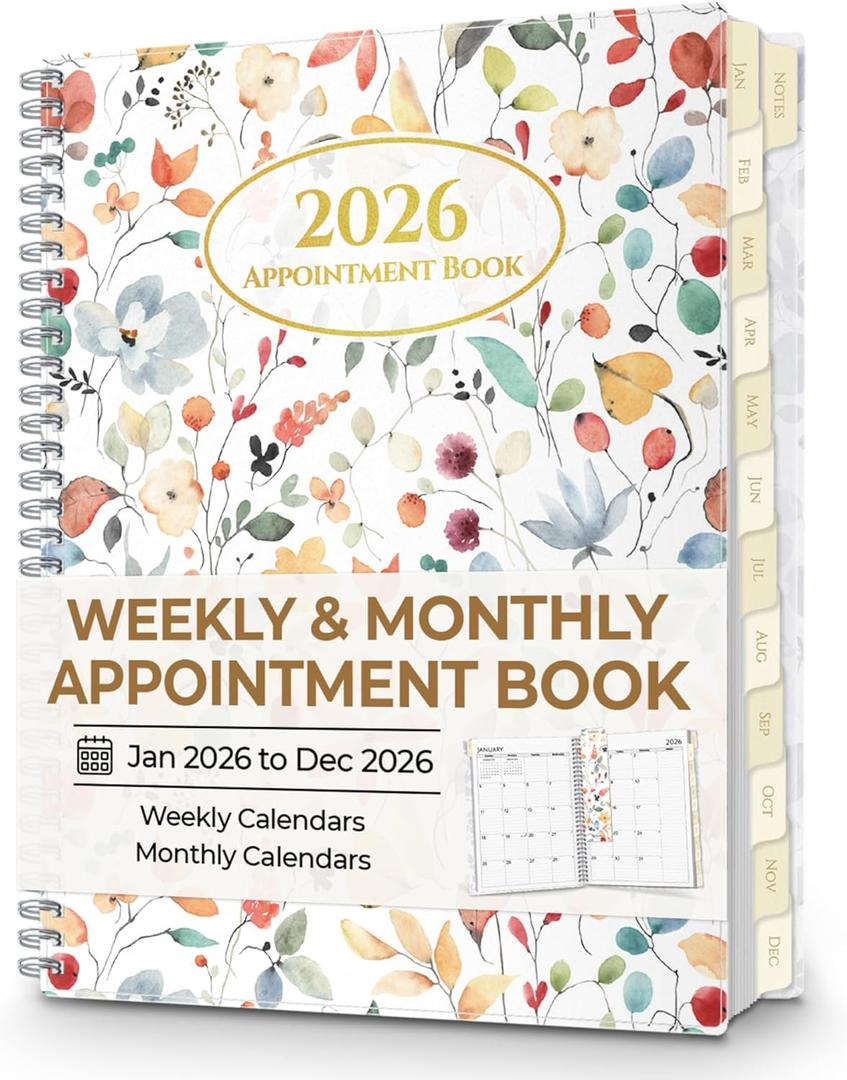 CRANBURY Daily Planner 2026, 8.5x11 Appointment Book, Jan to Dec 2026, 15-Min Hourly Scheduler, Large Daily Planner with Colorful Tabs, Floral Design