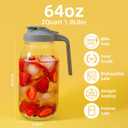 Glass Mason Jar Pitcher - 64 oz/2 Quart Wide Mouth Jug with Lid and Pour Spout, Airtight Seal, Leak Proof Iced Tea Pitcher for Sun Tea, Juice, Breast Milk, Cold Beverages, Coffe