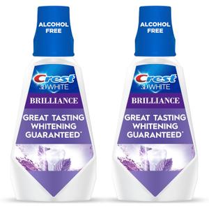 Crest 3D White Mouthwash, Teeth Whitening for Adults, 1L, 2 Pack, Alcohol Free Mouth Rinse, Breath Freshener, Antibacterial, Antiseptic, Bad Breath Treatment, Peroxide Free, Clean Mint