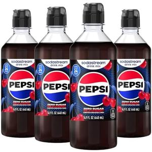 SodaStream Wild Cherry Pepsi Zero Sugar Drink Mix, 4 Pack Cherry Cola Syrup for Sparkling Water Makers, Real Taste Zero Syrup, Control Your Fizz with Sodastream Flavors, 4 x 14.9 Fl Oz (440ml) Makes about 96 Drinks Per Pack. Exp. 04/05/2027