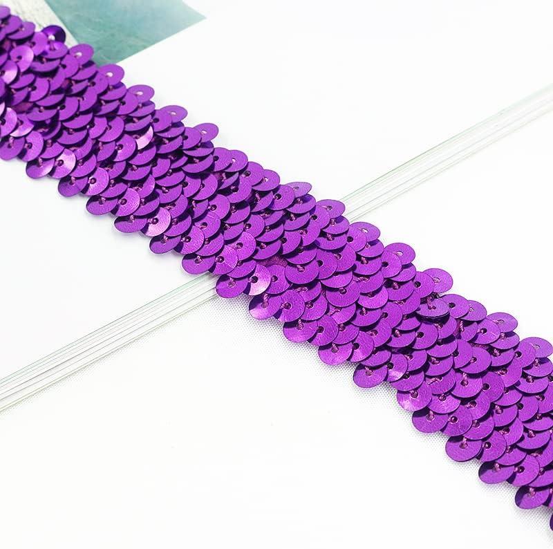 Length10 YardsWide 30mm/1.1 inch Purple Elastic Sequin Ribbon Trim for Sewing Dress Dance Costumes Headband Purple-30mm