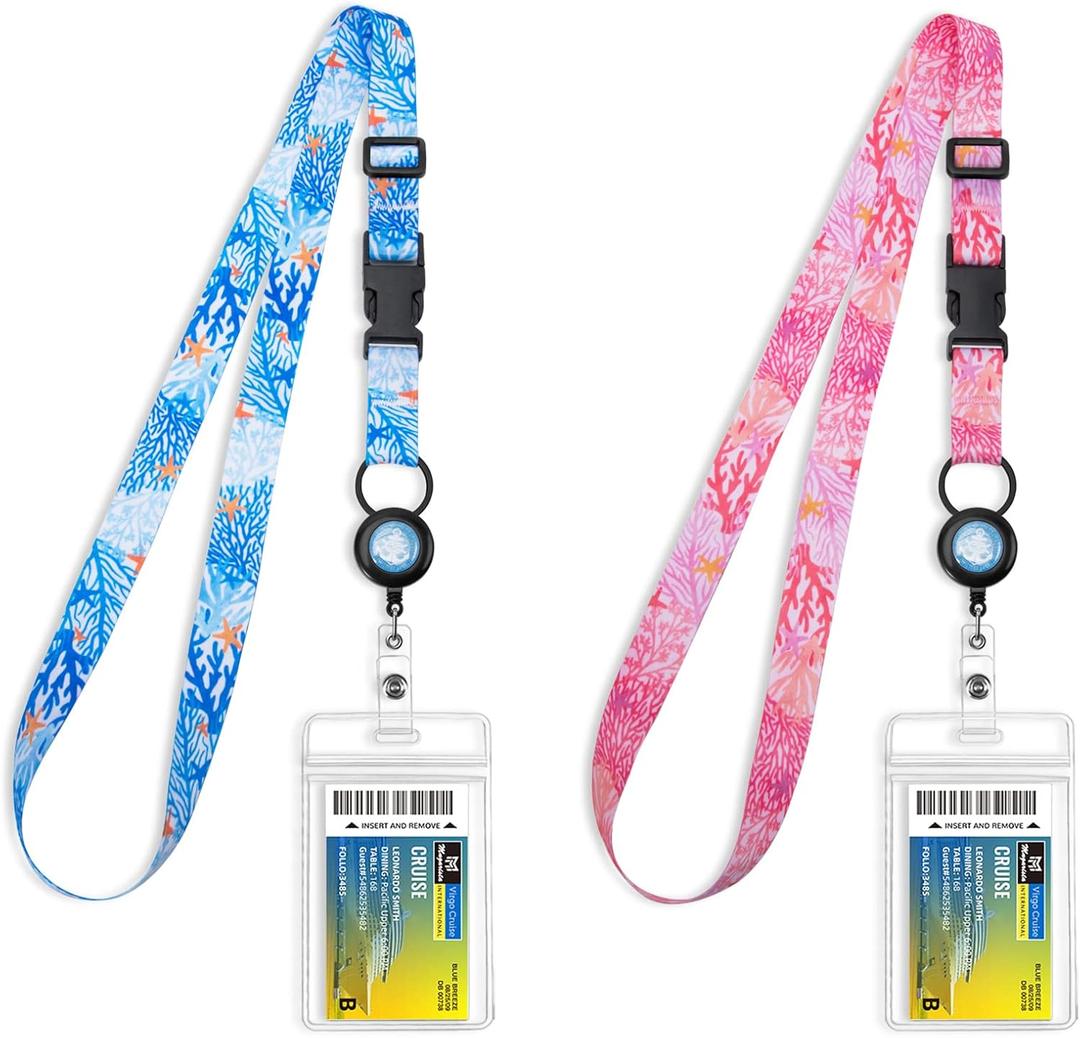 MNGARISTA Retractable Cruise Lanyard for Ship Cards, Waterproof Lanyards for Cruise Ship Cards with ID Holder, 2 Pack, Seaweed