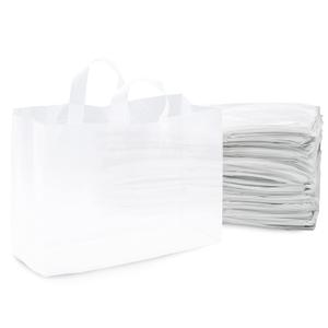 Prime Line Packaging Plastic Gift Bags, Frosted Shopping Bags with Handles for Small Business Essential, Boutique, Large Tote for Retail, Bulk, 16x6x12, 50 Pack