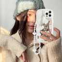 Jusy Compatible with iPhone 12 Pro Case with Wavy Edge, Cute White Heart Mirror Curly Phone Cases, Shockproof Hard PC & Soft TPU Bumper Protection Cover for Women Girls with Bracelet Chain