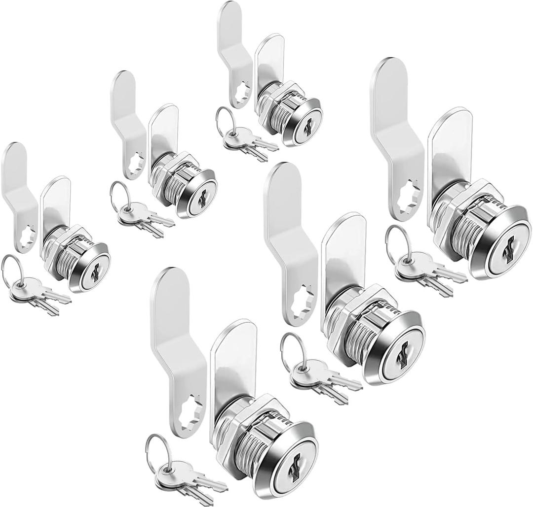 Cabinet Cam Locks Keyed Alike, 5/8'' Fits on 3/8'' Max Door Thickness, Secure File Drawer Mailbox RV Storage Replacement Set, Zinc Alloy (5/8 Inch 6Pcs)
