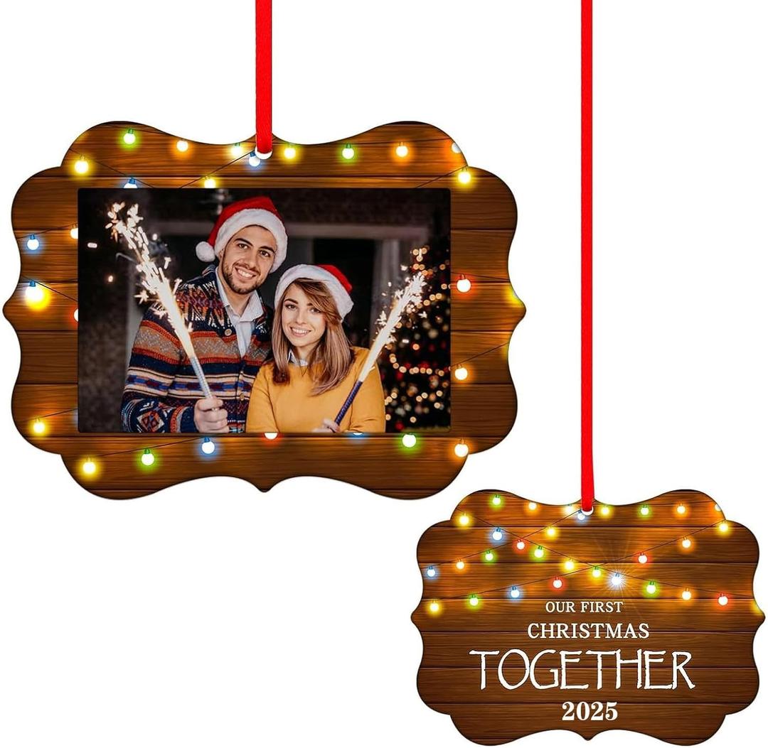SICOHOME Our First Christmas Together Ornament 2025 - Rustic First Married Picture Frame Ornament Gift for Couples Newlywed Engaged Ornaments for Christmas Tree Decorations