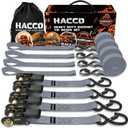 Haccoplanet Ratchet Tie Down Straps, 2340lb Break Strength, 4pc 1inch x 16FT Tie Down Strap Set with Padded Handles & Coated S Hook W/Safety Clip, Cargo Strap Tie Down for Motorcycle, Truck (Grey)