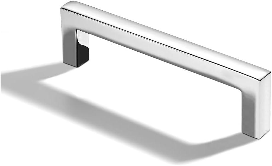 khtumeware 10 Pack 3 inch(76mm) Hole Center Polished Chrome Cabinet Pulls Solid Heavy-Duty Square Cabinet Handles Drawer Pulls Kitchen Cabinet Hardware Kitchen Handle