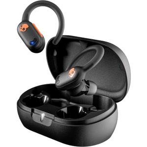 Skullcandy Push ANC Active Wireless Earbuds, Bluetooth Headphones, Noise Cancelling, 58 Hours Battery, Secure-Fit Over-Ear Hanger, Sweat and Waterproof, Microphone for iPhone Android - Black/Orange