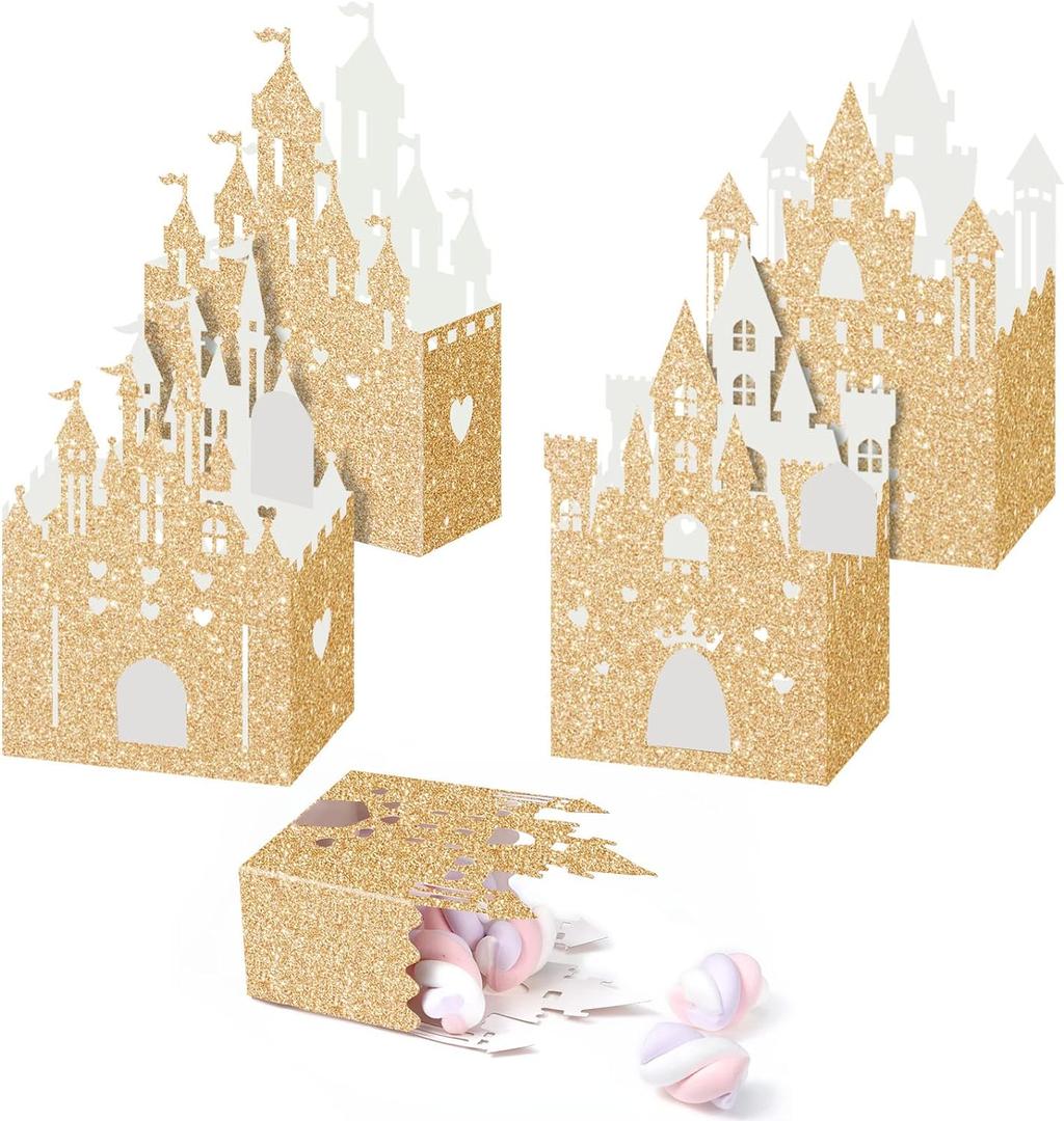 Chrisfall 24 Pieces Princess Castle Candy Boxes Glitter Princess Castle Party Decorations Birthday Favor Boxes for Wedding Birthday Party Supplies(Gold) Chrisfall 24 Pieces Princess Castle Candy Boxes Glitter Princess Castle Party Decorations Birthday Favor Boxes for Wedding Birthday Party Supplies(Gold)