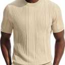 PJ PAUL JONES Mens T-Shirts Knit Tee Shirt Textured Crewneck Tee Short Sleeves T Shirt (Beige, XL)