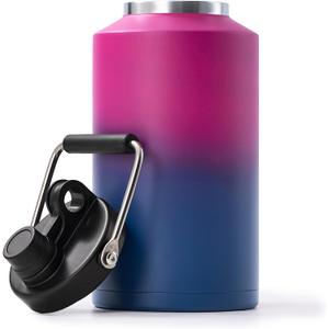 Kerilyn Insulated Gallon Jug with Handle, One Gallon, 128oz Stainless Steel, Large Double Vacuum Water Bottle for Hot & Cold Drinks, Wide Mouth, Sweat Proof, Great for Travel, Camping, Red Gradient