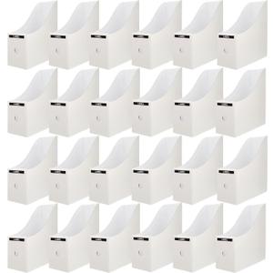 Limitliho 24 Pack White Cardboard Magazine File Holder for Desk, Shelves, Office or Home, Vertical Book Bins for Classroom and Library Use, 10.6'' H10.2'' L 3.5''W Folder Organizer Box
