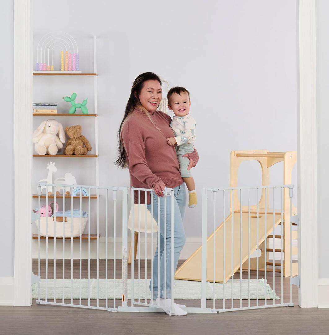 Regalo Safety 28"-76 Super Wide Configurable Baby Gate for Doorways & Open Spaces, 3-Panel Wall Mounted Safety Gate with Door for Babies, Toddlers & Pets, Includes Wall Mount Hardware