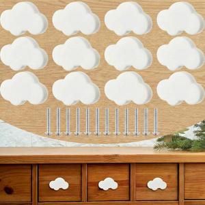 Moxweyeni 12 Pieces Cloud Shape Cabinet Knobs Cartoon Shape Silicone Knobs Cute Drawer Handle Pulls for Cabinets Drawers Doors Wardrobe Closets Dresser - White