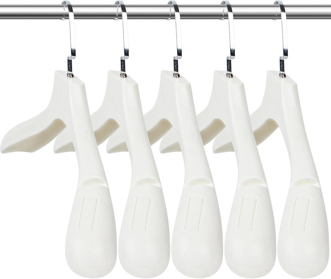DEDU Suit Hangers for Men 10 Pack, Sweater Hangers No Shoulder Bump Non Slip Width 17.7", Plastic Clothes Hangers Ivory White with Metal Hook, 17.3" x 9.4" x 2"