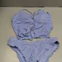 seamoly Womens Sexy Tankini Set Two Piece Bikini Sets Tie Front Ruffle Trim Bathing Suit Cheeky Swimsuits Blue M