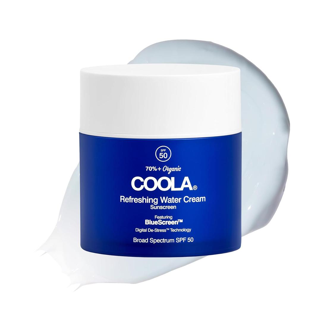 COOLA Organic Refreshing Water Cream Face Moisturizer with SPF 50, Dermatologist Tested Face Sunscreen with Plant-Derived BlueScreen Digital De-Stress Technology, 1.5 Fl Oz