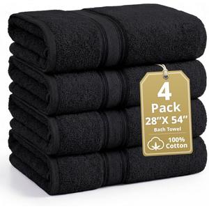 LANE LINEN 100% Cotton Bath Towels 4 Pack (28"x54") - Zero Twist, Mercerized Cotton Large Towel Set for Bathroom - Quick Dry, Soft & Absorbent Large Bath Towel Set - Oeko Tex Certified - Black Towels
