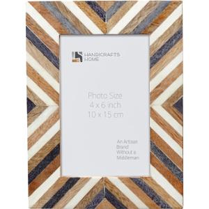Handicrafts Home 4x6 Picture Frame- Herringbone Chevron Pattern Bone & Resin Frame Handmade Picture Photo Frame Chevron Herringbone Art Inspired Vintage Table-Top/Wall Dcor Frames (4x6 Inches, Gray,White,Wood), Hypno Daze