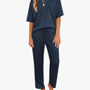 JiniGolla Womens Pajama Sets Waffle Knit Short Sleeve Shirt with Long Pajama Pants Soft Sleepwear Pj Lounge Sets, size -L
