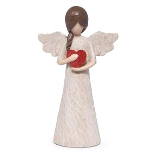 Hodao Angel Figurine with Heart — Wood-Carved Look Resin Christmas Decorations, Indoor Home Decor Ornaments, 8.5" Tall Guardian with Red Heart, Hand-Painted Figurines for Shelf, Mantel & Gift-Giving