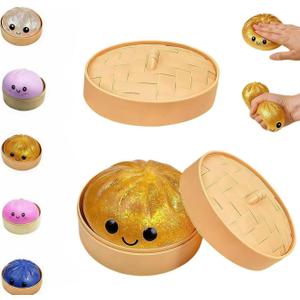 Dumpling Squishies,Glitter Dumpling, Glitter Squishy with Box,Easter Basket Stuffers (Gold)