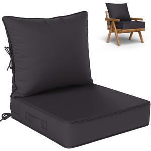 Outdoor Seat Cushion Set 24 L  24 W  5 H Inch Waterproof & Fade Resistant Patio Furniture Cushions with Removable Cover with Handle and Straps for Sofa Chairs, Chairs, Grey