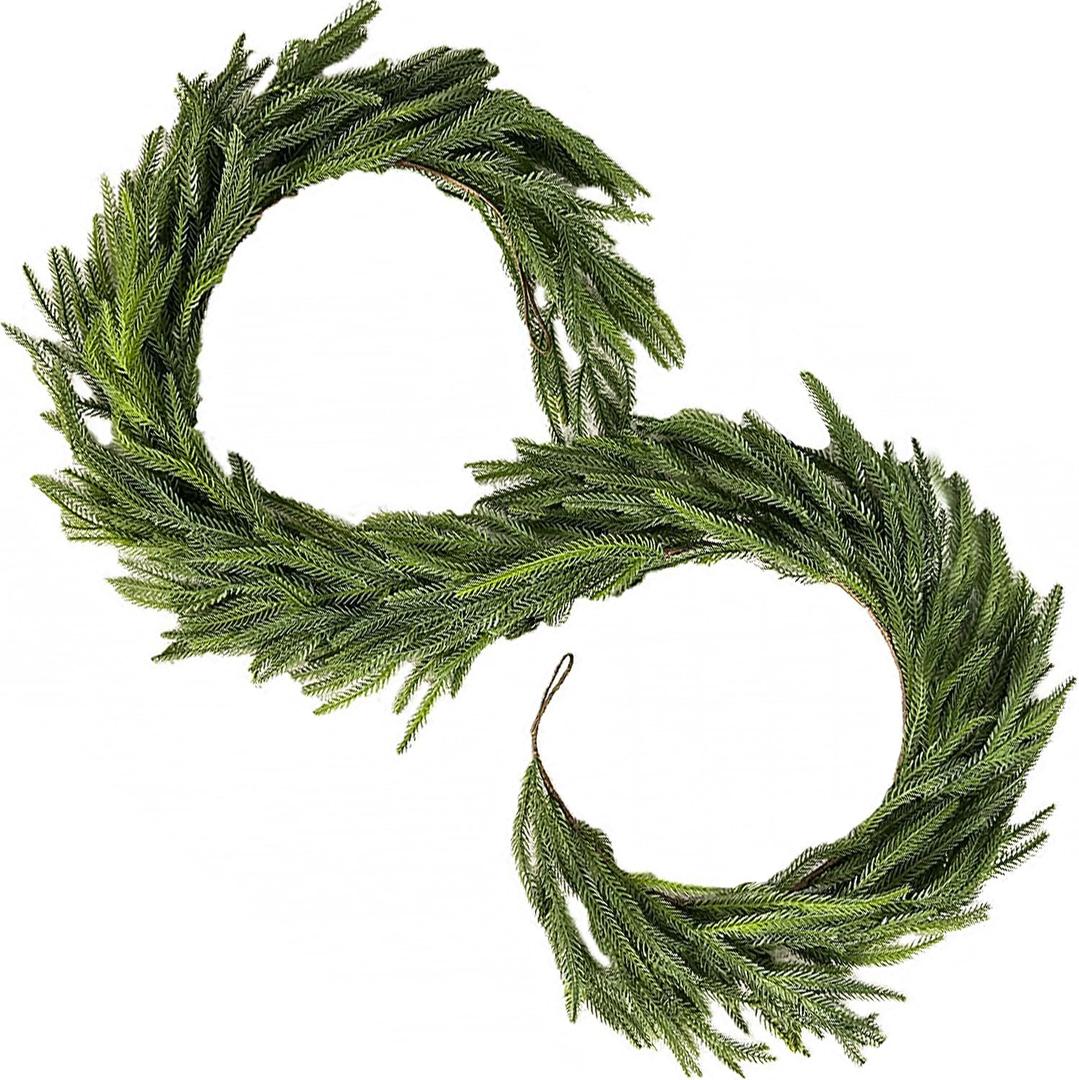 6 FT Christmas Norfolk Pine Garland Real Touch Artificial Faux Greenery Pine Christmas Garland Decorations for Home Mantle Table Stairs Door Fireplace Indoor Outdoor Xmas Holiday Decor