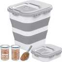 35-40 Lbs Airtight Dog Food Storage Container, Collapsible Dog Food Container with Lid, Wheels, Date Track,Large Pet food storage Container for Rice,Flour,Dog Food Scoop and 2PCS Containers (Grey/45 lbs)