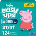 Easy Ups Girls & Boys Potty Training Pants, Size 3T-4T, 124 Count, Peppa Absorbent Training Underwear, Up to 100% Leakproof Day and Night, Hypoallergenic
