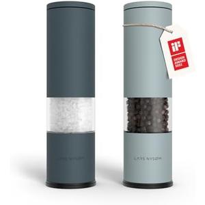 LARS NYSØM Salt and Pepper Grinder Set 2 pieces I Salt Pepper Mill with Adjustable Ceramic Grinder I Design Spice Grinder Set Manual (Blue)