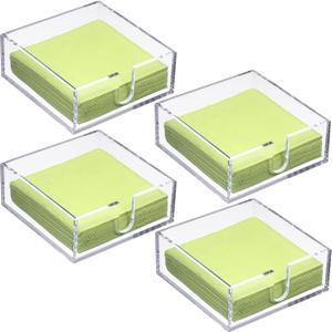 Acrylic Cocktail Napkin Holder for Table, Clear Beverage Napkin Holder Square Rectangle for Dinner, Kitchen, Bathroom, Restaurant, Bar (4 Pieces, 5.5 x 5.5 Inch)