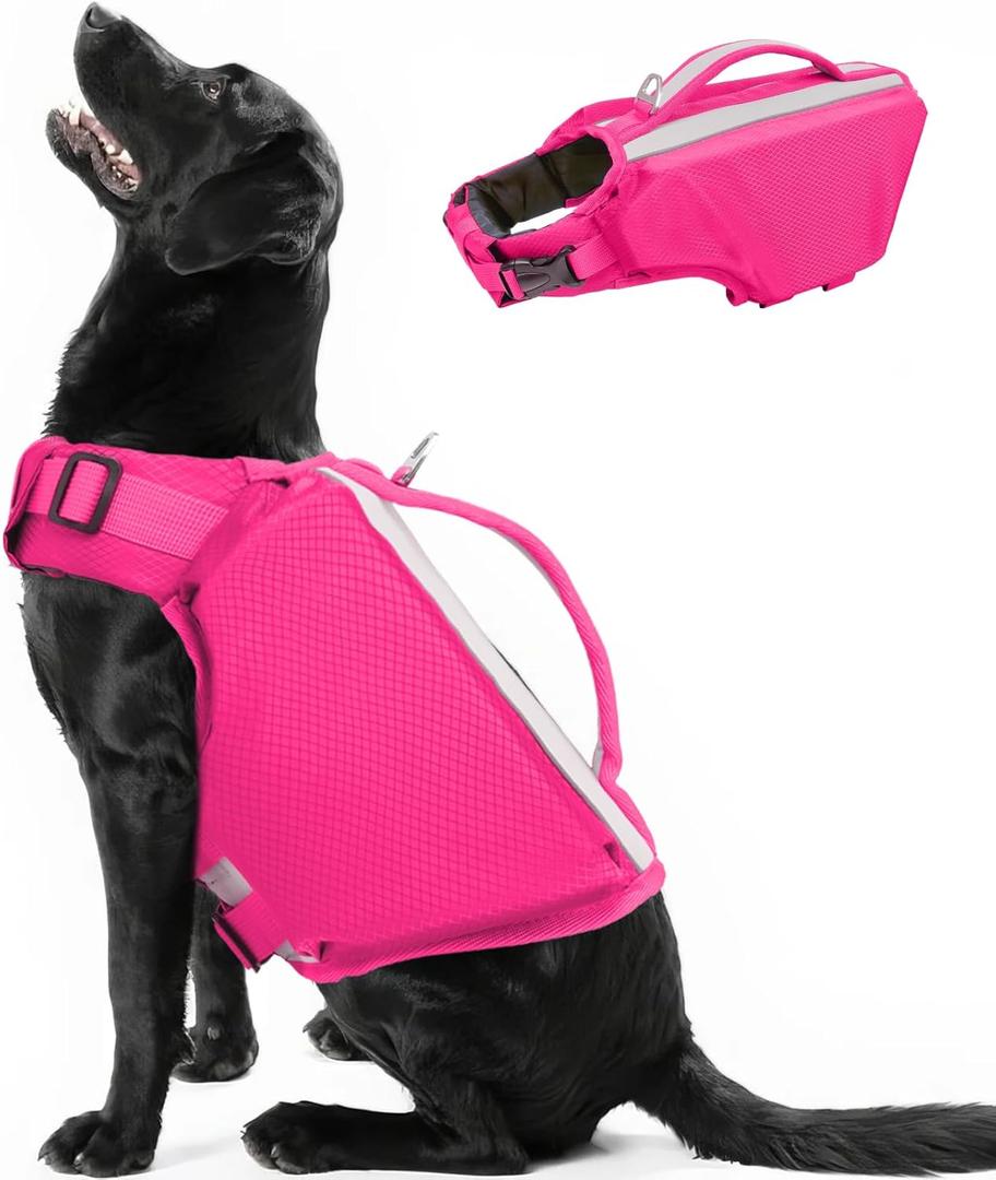 Kuoser Dog Life Jacket, High Flotation Dog Life Vest for Swimming Boating, Adjustable Small Medium Large Dog Swim Vest with Rescue Handle, Reflective Safety Pet Life Preserver Floats for Pool (X-Large (Chest Girth:25.98-33.46''))