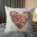 Colorful and White Aesthetic Decorative Throw Pillow Covers, Vibrant Heart Made of Butterflies Pattern Pillow Cases, Cute Trendy Nature Art Decor for Teen Girls Bedroom Dorm 18x18"